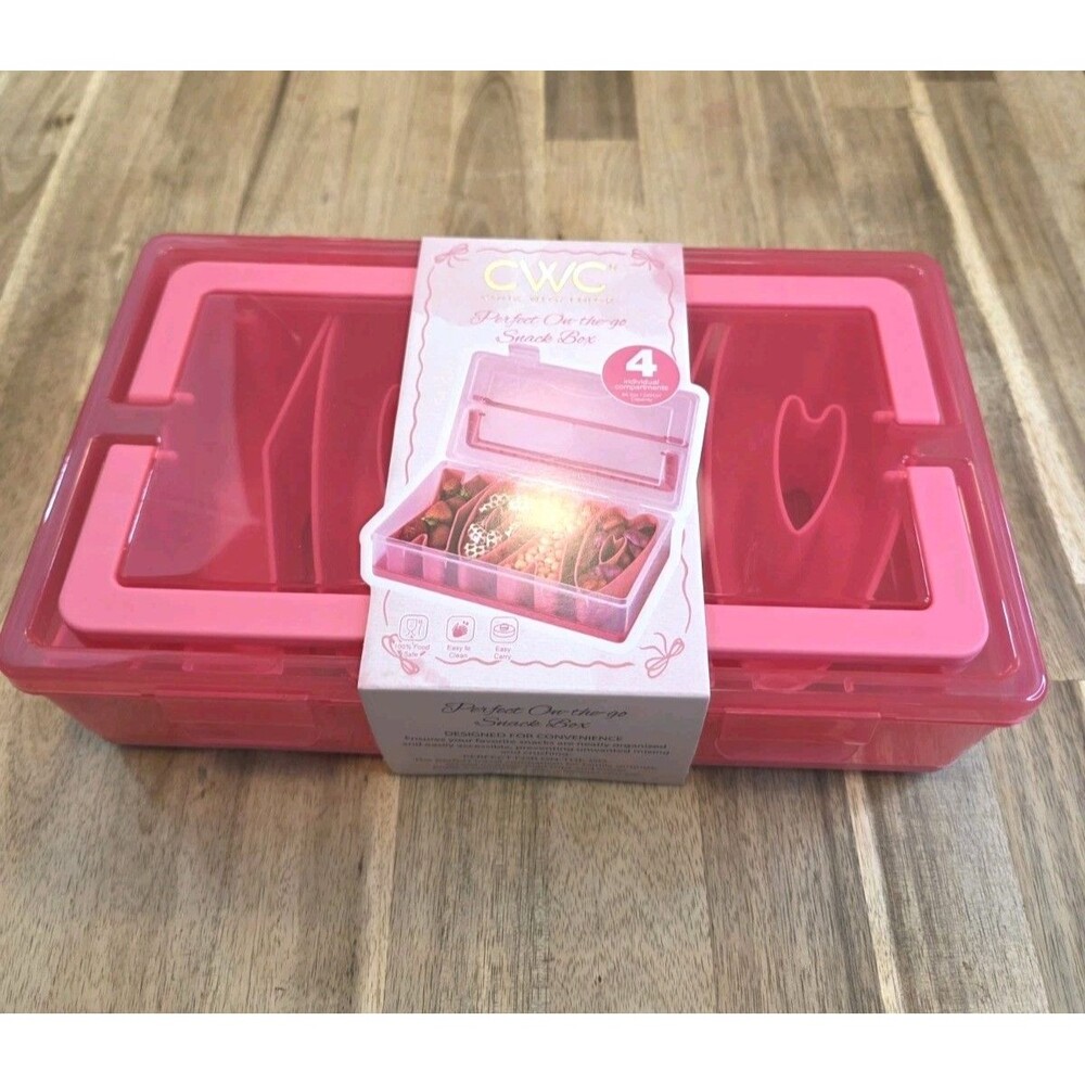 Set of 2 Snack Box Pink Heart Divided 4 Compartment Tray Travel Charcuterie Food